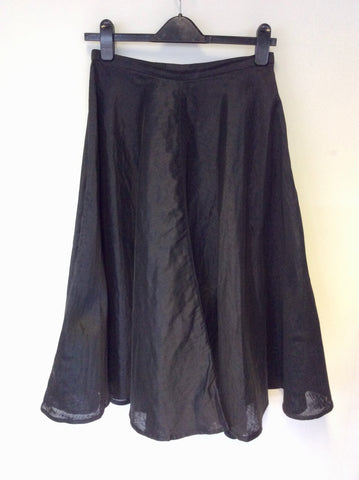DONNA KARAN BLACK LINEN & CHARCOAL FULL FLIPPY SKIRT SIZE 10