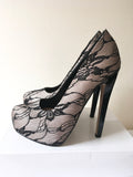 BRAND NEW FRENCH CONNECTION MINK SATIN & BLACK LACE VERY HIGH HEELS SIZE 7/40