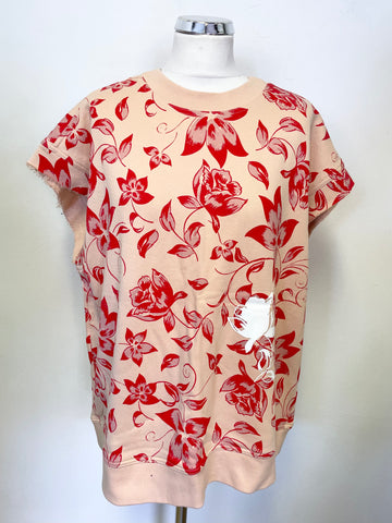 BRAND NEW STELLA McCARTNEY FOR ADIDAS PEACH & RED FLORAL PRINT OVERSIZE BOXY SWEATSHIRT TOP SIZE S