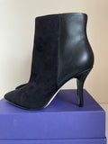 BRAND NEW NINE WEST BLACK FAUX SUEDE & FAUX LEATHER HEELED ANKLE BOOTS SIZE 7.5/41