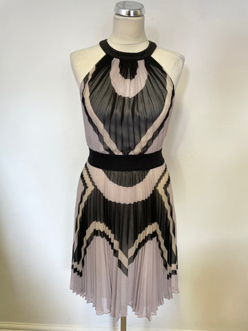 KAREN MILLEN BLACK & BEIGE PLEATED FIT & FLARE DRESS SIZE 10