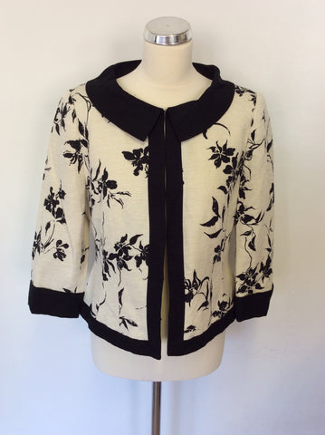 COUNTRY CASUALS BLACK & IVORY FLORAL PRINT SILK & LINEN JACKET SIZE 12