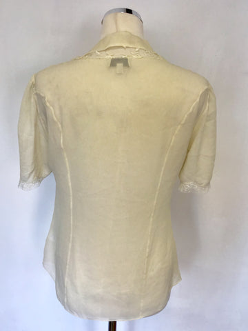 TEMPERLEY IVORY SILK FRILL & LACE TRIM SHORT SLEEVE BLOUSE SIZE 10