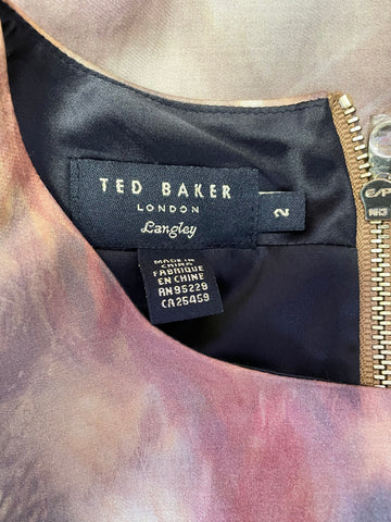 BRAND NEW TED BAKER LANGLEY- FAINE GOLDEN SHADES FEATHER DESIGN SLEEVELESS SHIFT DRESS SIZE 2 UK 10
