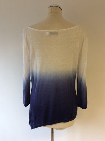MINT VELVET BLUE & WHITE OMBRÉ ASYMETRIC HEM JUMPER SIZE 12