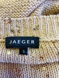 JAEGER GOLD SEQUINNED COTTON,WOOL & CASHMERE FINE KNIT JUMPER SIZE S
