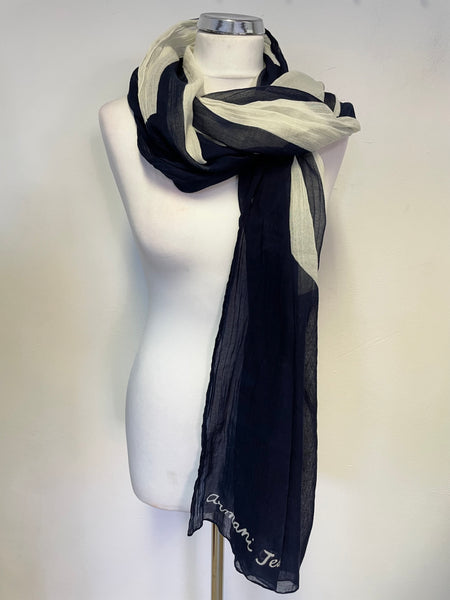 ARMANI JEANS NAVY & WHITE PRINT LONG SCARF