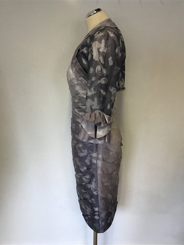BRAND NEW MASCARA SILVER GREY FLORAL PRINT DRESS & BOLERO JACKET SIZE 12