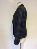 CROMBIE DARK GREY PINSTRIPE WOOL & SILK TROUSER SUIT SIZE 10/12
