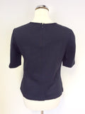 RAOUL NAVY BLUE EMBOSSED EMBROIDERED FRONT SHORT SLEEVE TOP SIZE 6