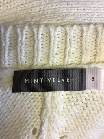 MINT VELVET IVORY COTTON & LINEN TASSEL TRIM CARDIGAN SIZE 18