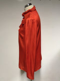 REISS CORAL ORANGE PLEATED FRILL TRIM LONG SLEEVE BLOUSE SIZE 12