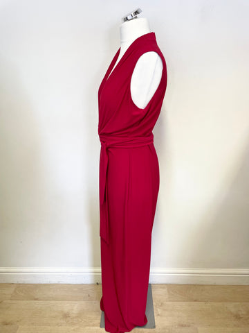 PHASE EIGHT RED SLEEVELESS  TIE BELT WIDE LEG JUMPSUIT SIZE 20
