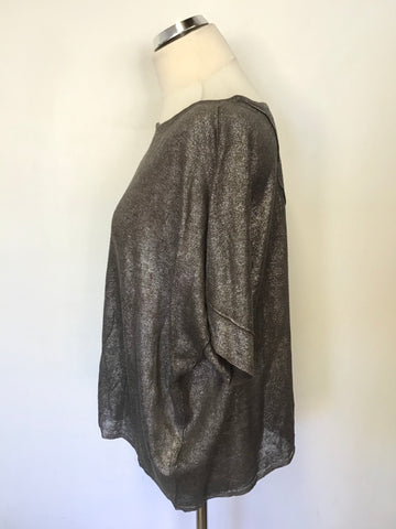 MINT VELVET GREY METALLIC LACE BACK FINE KNIT OVERSIZED SHORT SLEEVE TOP SIZE 12