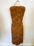 LK BENNETT BROWN & ORANGE PRINT SILK SLEEVELESS DRESS SIZE 12