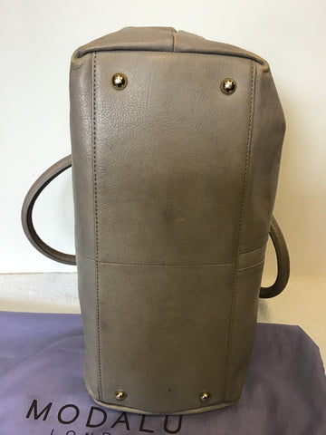 MODALU PIPPA SHARK GREY LEATHER TOTE BAG WITH DETACHABLE STRAP