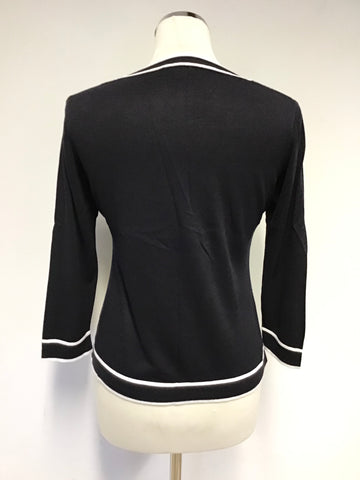 HOBBS NAVY BLUE & WHITE TRIM FINE KNIT JUMPER SIZE 12