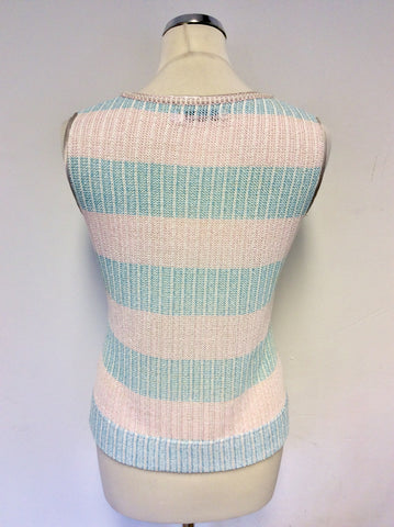 DE MIGUEL MINT GREEN & PINK EMBELISHED TWINSET SIZE 42 UK 10