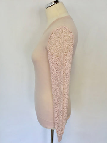 REISS CARA PALE PINK LACE SLEEVE JUMPER SIZE S