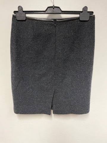 JIGSAW CHARCOAL WOOL MIX LEATHER TRIMMED STRAIGHT SKIRT SIZE 12