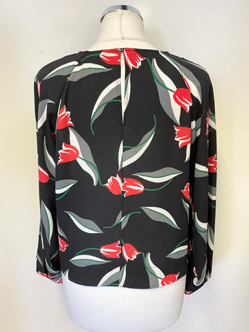 WHISTLES BLACK & RED TULIP PRINT LONG SLEEVED TOP SIZE 10