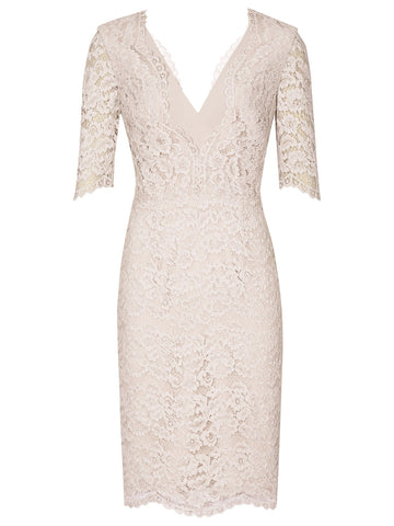 REISS DAHLIA NUDE SHORT SLEEVE  LACE SPECIAL OCCASION PENCIL DRESS  SIZE 14