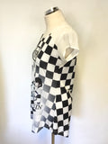 BRAND NEW PHILIPP PLEIN ART BLACK & WHITE CHECK CAP SLEEVE TUNIC TOP SIZE  S/M