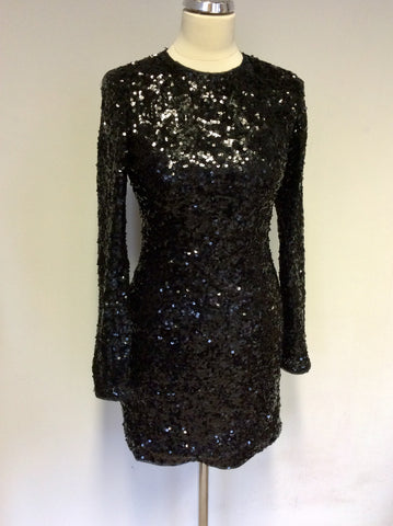 KAREN MILLEN BLACK SEQUINNED LONG SLEEVE DRESS SIZE 8