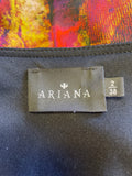 ARIANA PURPLE & MULTI COLOURED PRINT SEQUIN TRIM LONG SLEEVE PENCIL DRESS SIZE 36 UK 10