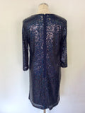 BRAND NEW MARKS & SPENCER NAVY BLUE SEQUINNED 3/4 SLEEVE SHIFT DRESS SIZE 12