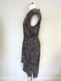 BRAND NEW JIGSAW BROWN & IVORY PRINT SLEEVELESS BELTED SHIFT DRESS SIZE 8