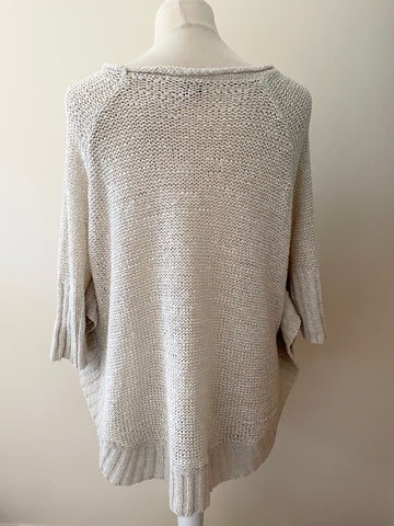 PHASE EIGHT BEIGE OPEN KNIT RELAXED FIT SHORT SLEEVE PONCHO STYLE JUMPER SIZE 10