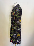 HOBBS NAVY BLUE FLORAL PRINT 3/4 SLEEVE BELTED SHIRT DRESS SIZE 8