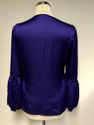 REISS MIDNIGHT BLUE PLEATED SLEEVE BLOUSE SIZE 10
