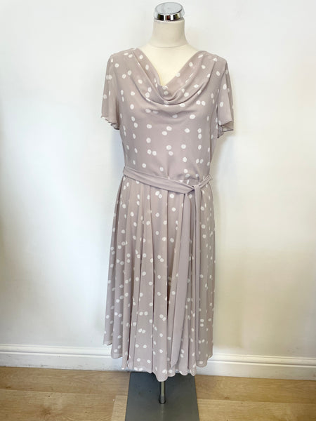 JACQUES VERT LIGHT MAUVE & WHITE SPOT SPECIAL OCCASION FIT & FLARE DRESS SIZE 16