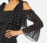 BRAND NEW GANNI BLACK & WHITE SPOT MONETTE GEORGETTE COLD SHOULDER MIDI DRESS SIZE 36 UK 10