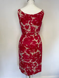 LK BENNETT RED & CREAM PRINT COTTON & SILK PRINT SLEEVELESS PENCIL DRESS SIZE 6