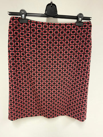 BRAND NEW MARKS & SPENCER RED, GREY & BLACK PATTERNED PENCIL SKIRT  SIZE 10