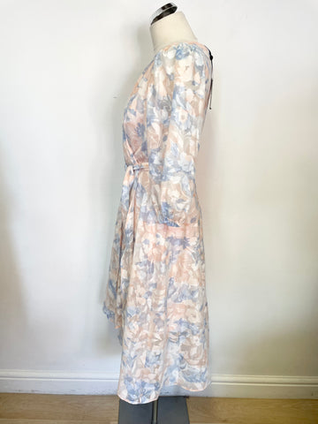 BRAND NEW DKNY LIGHT PINK,WHITE & PALE BLUE FLORAL PRINT SPECIAL OCCASION DRESS SIZE 10