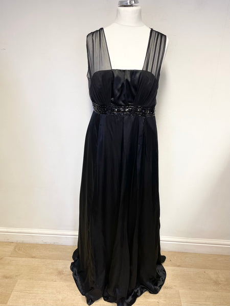 MONSOON BLACK 100% SILK BEAD TRIMMED LONG EVENING DRESS SIZE 16