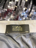 BRAND NEW LIMITED EDITION 1/200 STAR BY JULIEN MACDONALD SILVER SEQUIN FEATHER TRIM COCKTAIL DRESS SIZE 14