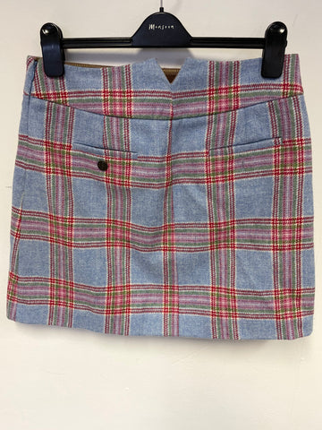 JOULES LIGHT BLUE & RED CHECK WOOL MINI SKIRT SIZE 12