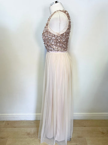 VICCI NUDE SEQUINNED LONG NET SKIRT SPECIAL OCCASION/ EVENING / PROM DRESS  SIZE 8