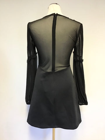 BRAND NEW ASOS BLACK SHEER LONG SLEEVE LACE TRIM MINI DRESS SIZE 12