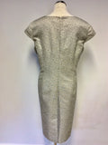 JAEGER SILVER & BLUE PRINT SPECIAL OCCASION PENCIL DRESS SIZE 18