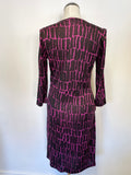 JAEGER BLACK & CERISE PINK 3/4 SLEEVE PENCIL DRESS SIZE 8