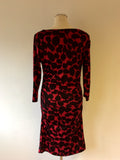 PHASE EIGHT DEEP PINK & BLACK PRINT STRETCH DRESS SIZE 12