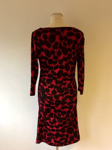 PHASE EIGHT DEEP PINK & BLACK PRINT STRETCH DRESS SIZE 12