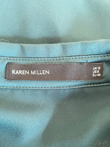 KAREN MILLEN BOTTLE GREEN LACE FRONT SHORT SLEEVE COLLARED TOP SIZE 12