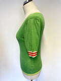 ORLA KIELY GREEN FINE KNIT NUMBERED DESIGN SHORT SLEEVE TOP SIZE S